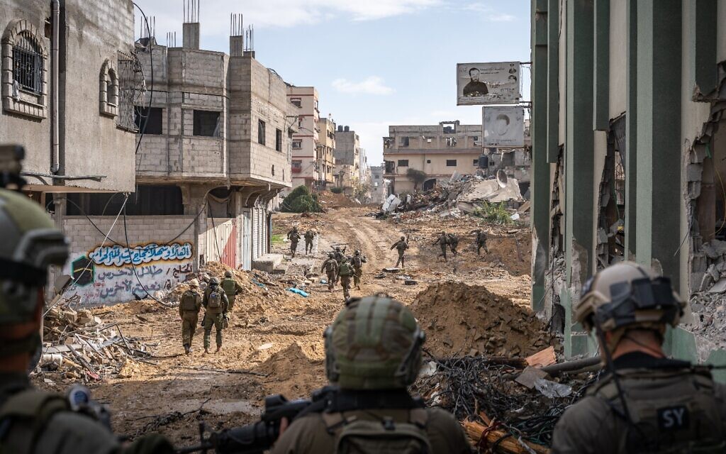 IDF troops on bombed street IDF photo