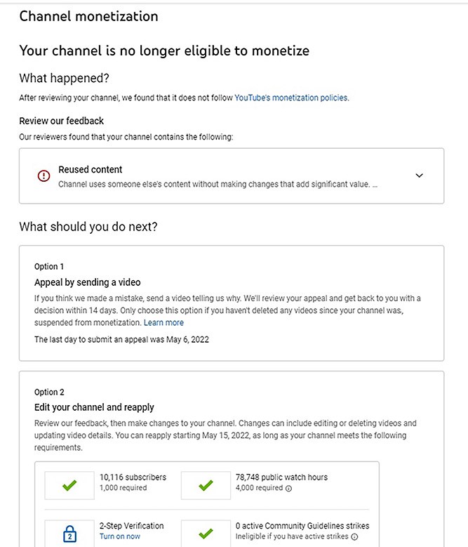 Picture shows a YouTube channel monetization answer. Note: Image is a screenshot from YouTube. (YouTube/NewsX)