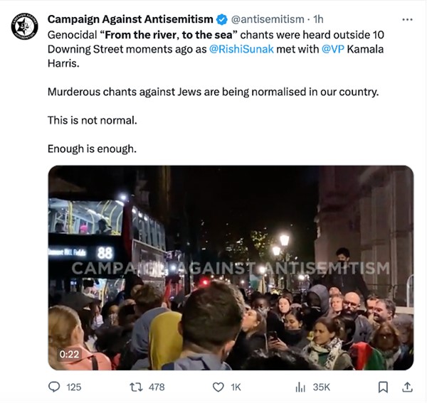 Tweet from the Campaign against Antisemitism