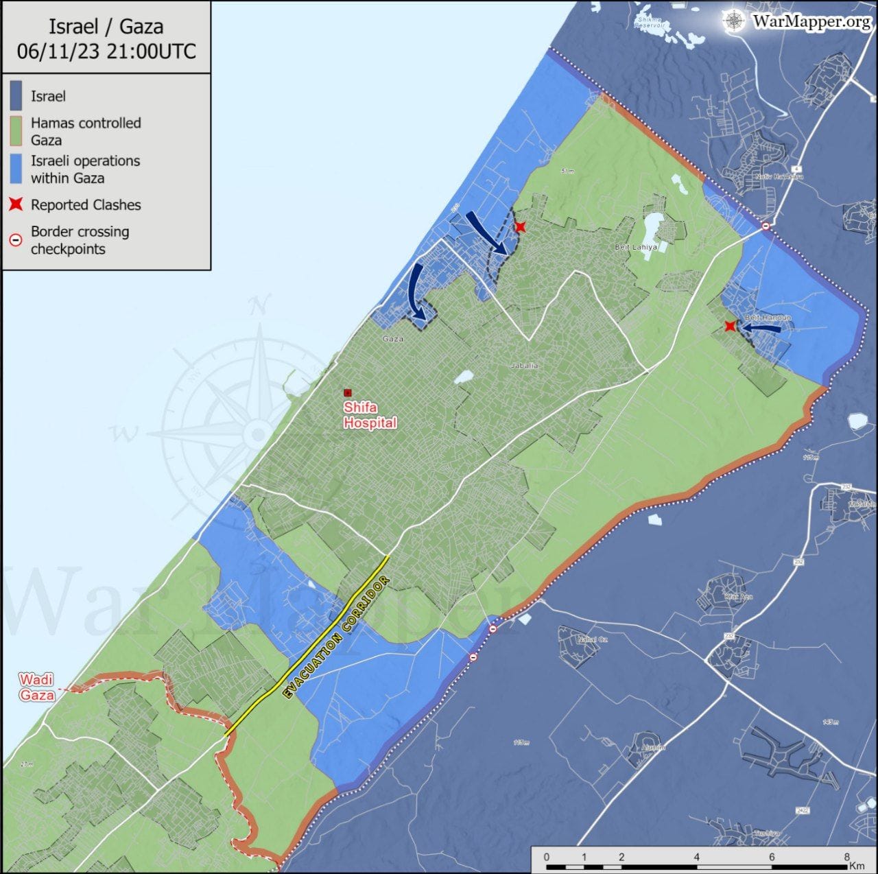 Gaza cut in half Nov 2023