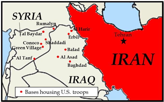 Map of US bases in Syria and Iraq