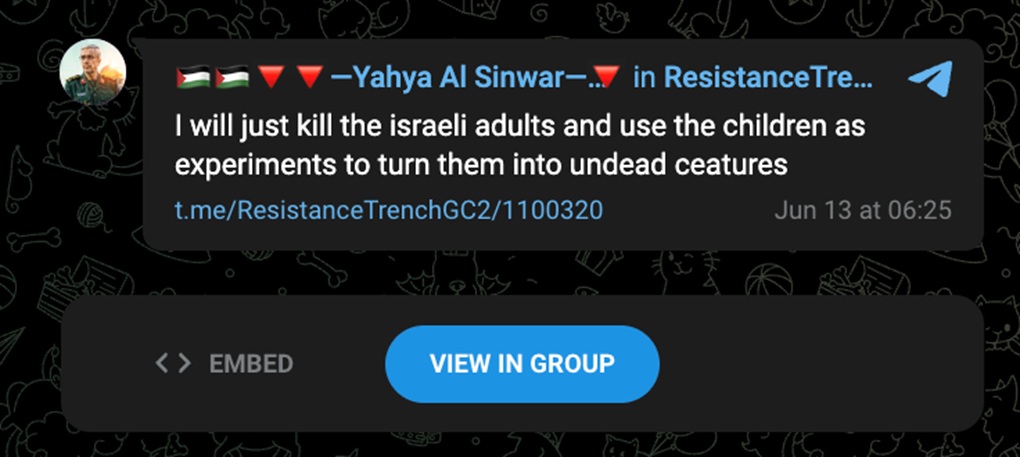Sinwar antisemitic threat ADL