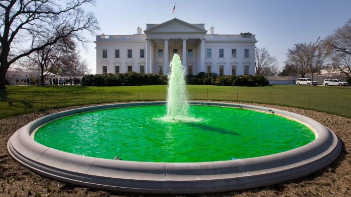 White House photo green fountain St Patricks day