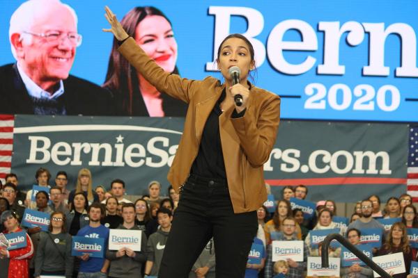 Alexandria Ocasio Cortez campaigning for Bernie Sanders