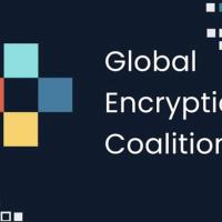 Logo of the Global Encryption Coalition (GEC). White text on a dark blue background, with multi-colored squares (dark orange, dark yellow, dark blue, and light blue / green) forming a + symbol. 