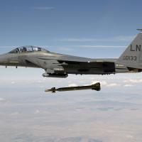 F15 jet drops a GBU bomb