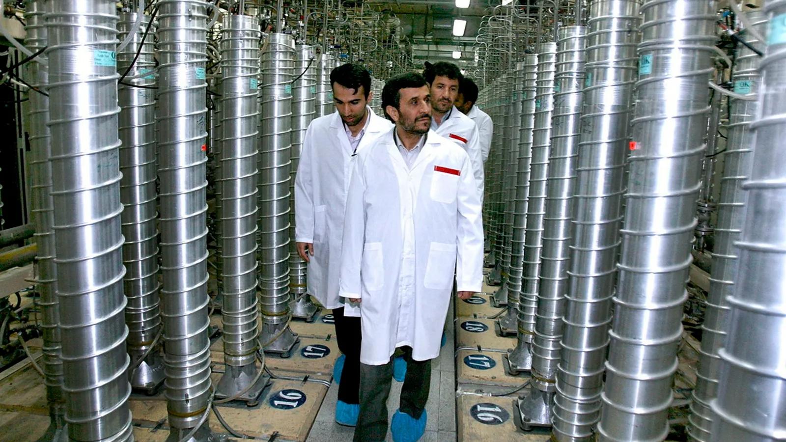 President Ahmadinejad tours centrifuges at Natanz in 2008. 