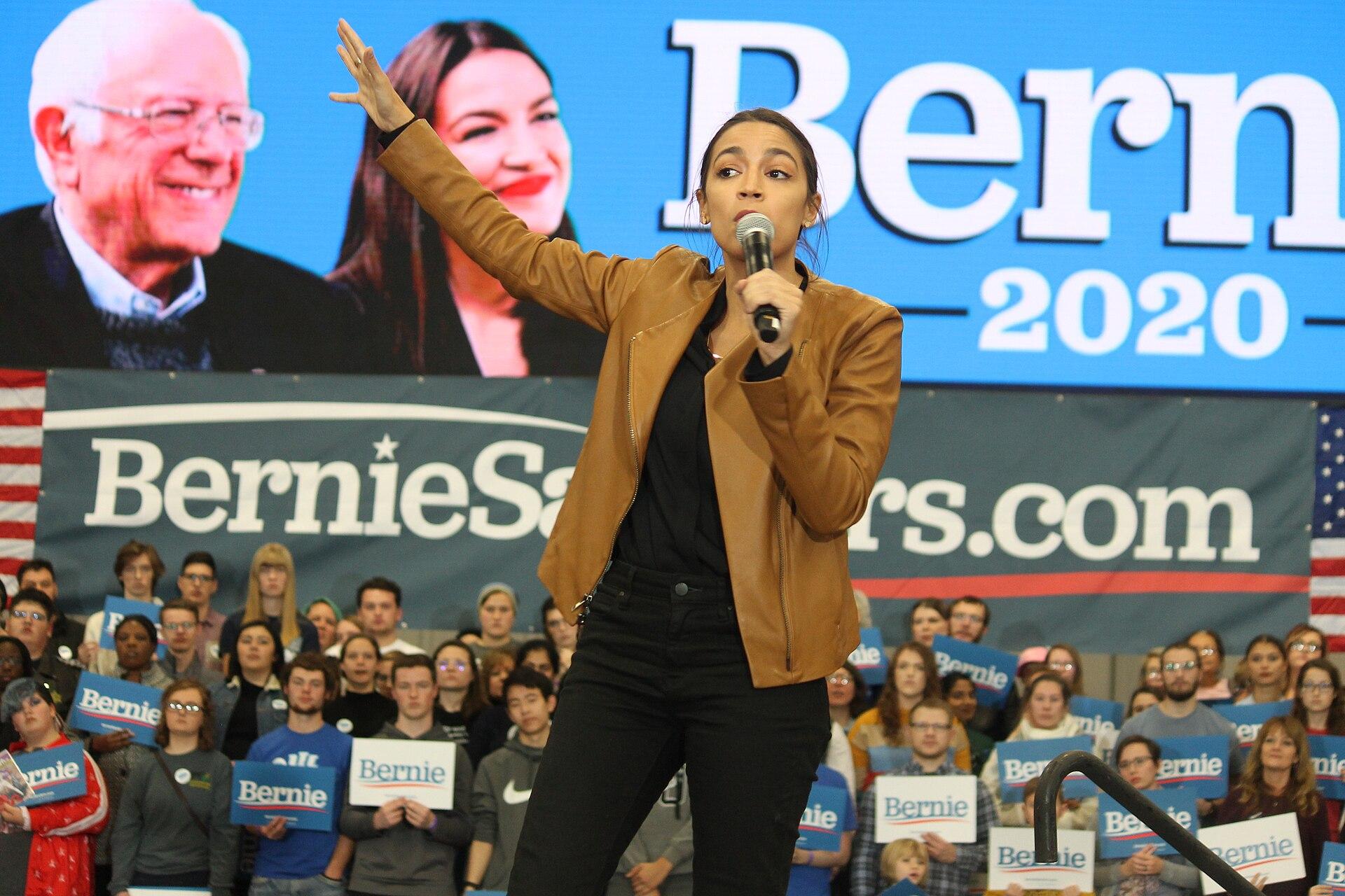 Alexandria Ocasio Cortez campaigning for Bernie Sanders
